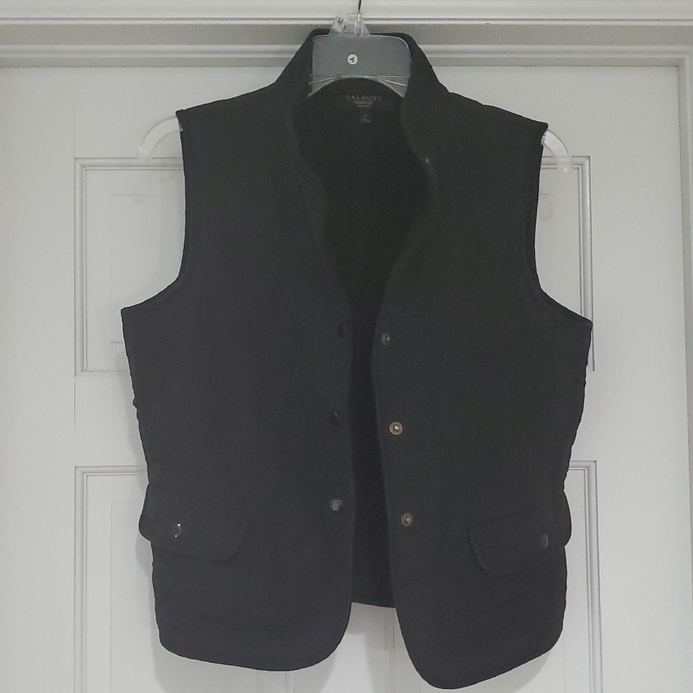 Talbots Black Quilted Vest Sz Sp